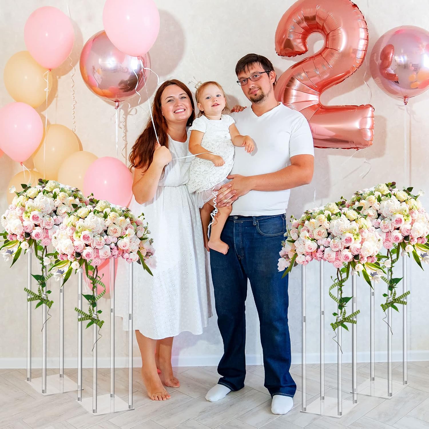 Geetery 12 Pieces Tall Acrylic Vase Wedding Centerpieces Clear Flower Stand Column Geometric Floral Vase Elegant Display Holder for Birthday Party Wedding Table Decorations (28 Inch)