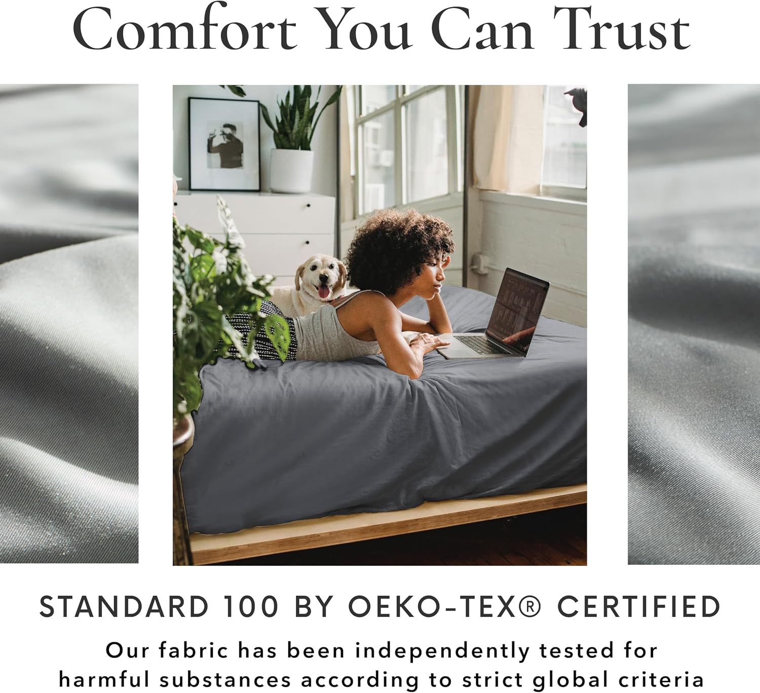 Bamboo Bay 4 Piece Queen Size Sheet Set, 100% Viscose Made from Bamboo, Breathable, Ultra Soft Cooling Bed Sheets for Hot Sleepers, Beddings with Deep Pockets Fit 16' Mattress, Dark Grey