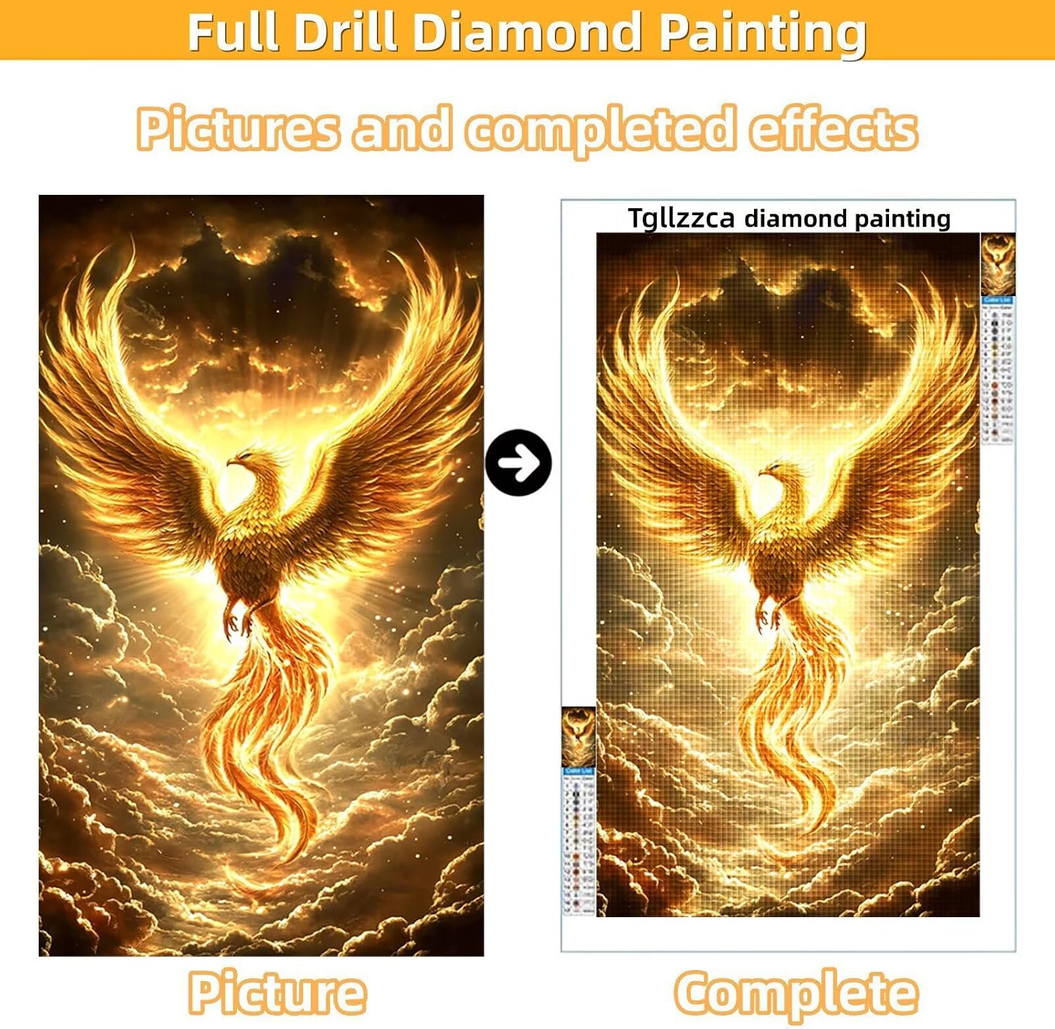 Diamond Art Kits for Adults Animal Diamond Painting Kits, 5D DIY Round Phoenix Full Drill Dimond Art Paintings Rhinestones Crafts for Adults for Gift Home Wall Decor, Large Size 40 x 80 Inch, Model801