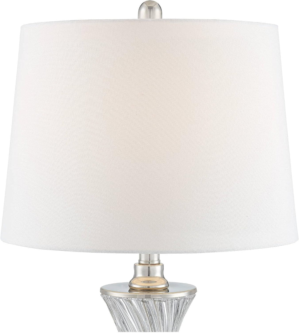 Regency Hill Luca Modern 3-Way Table Lamps 25 1/2' Tall Set of 2 with USB Charging Ports and Dimmers Clear Glass White Fabric Drum Shade for Bedroom Living Room House Desk Bedside Office Family