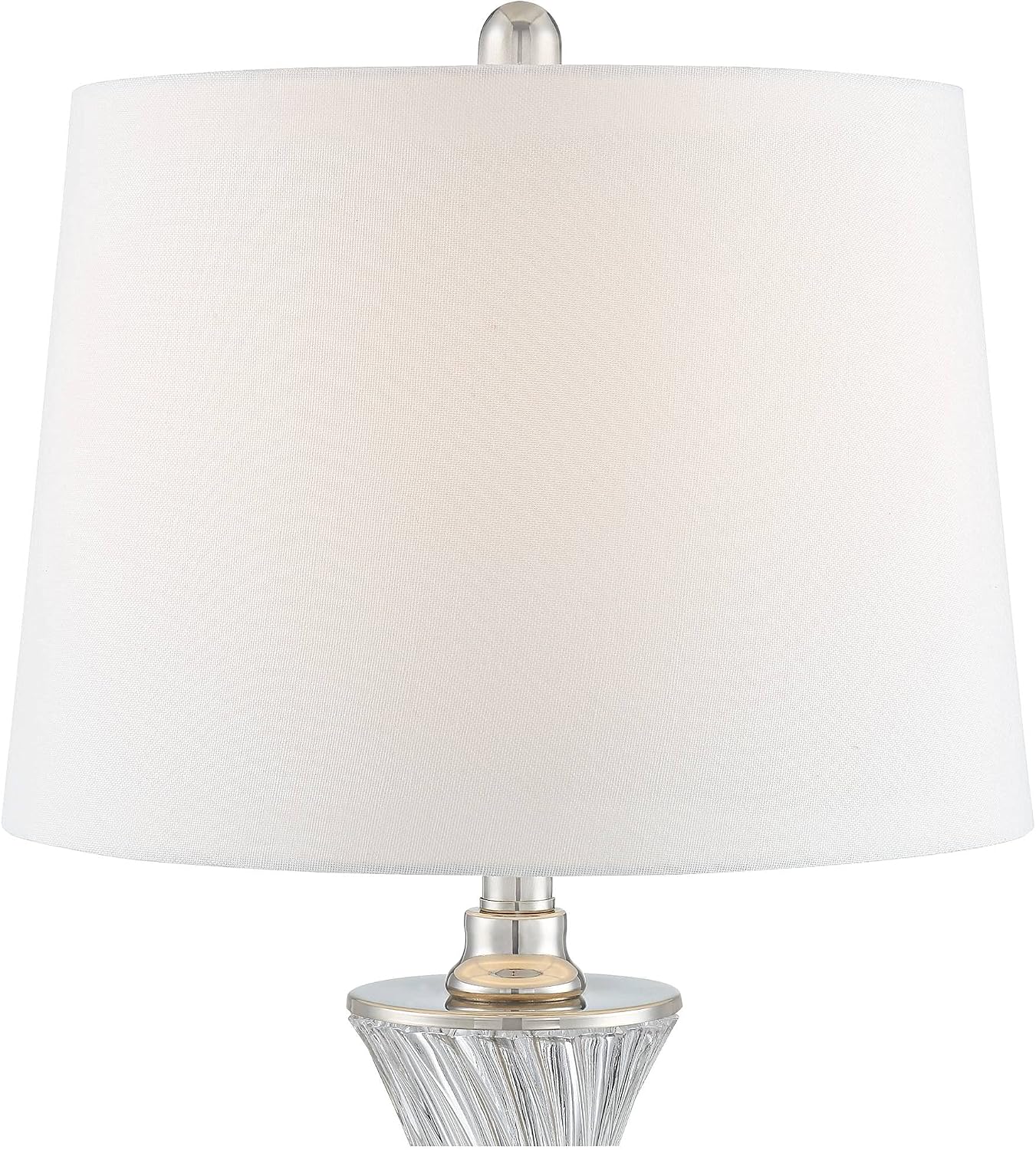 Regency Hill Luca Modern 3-Way Table Lamps 25 1/2' Tall Set of 2 with USB Charging Ports and Dimmers Clear Glass White Fabric Drum Shade for Bedroom Living Room House Desk Bedside Office Family
