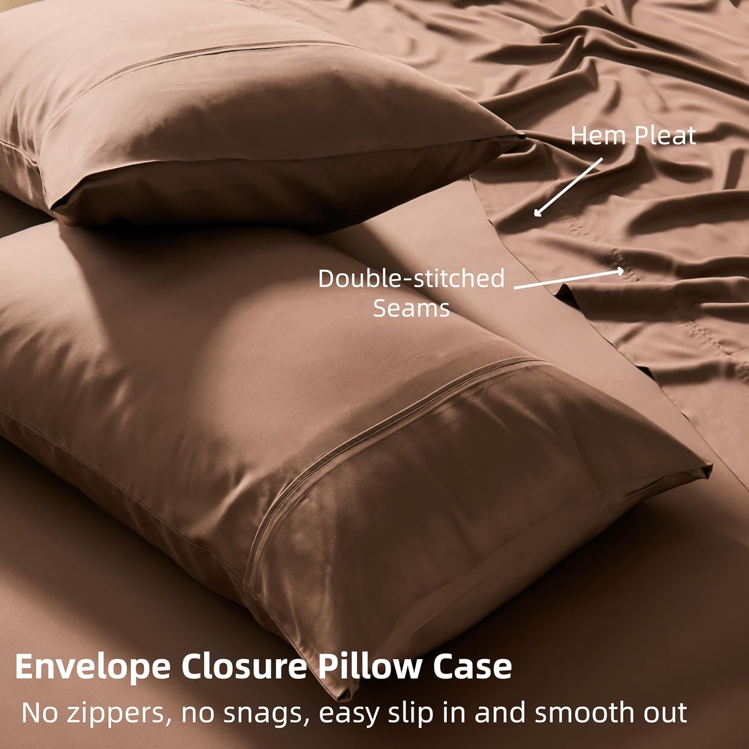 GOKOTTA Queen Sheet Set 4 Pcs,100% Rayon Derived from Bamboo Sheets,Cooling Sheets Queen for Hot Sleepers,16 Inch Deep Pocket Queen Size Bed Sheets with Elastic Corner Straps,Silky Soft - Cocoa Brown