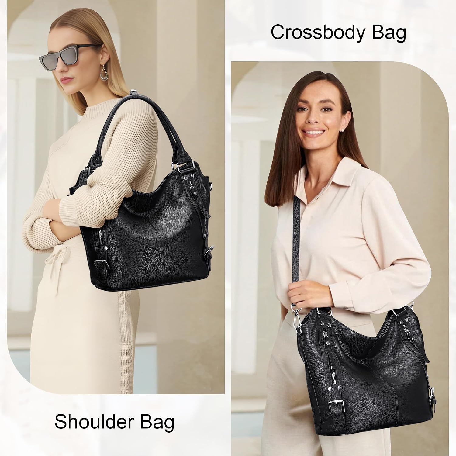 Over Earth Genuine Leather Handbags for Women Hobo Shoulder Bags Ladies Tote Bag