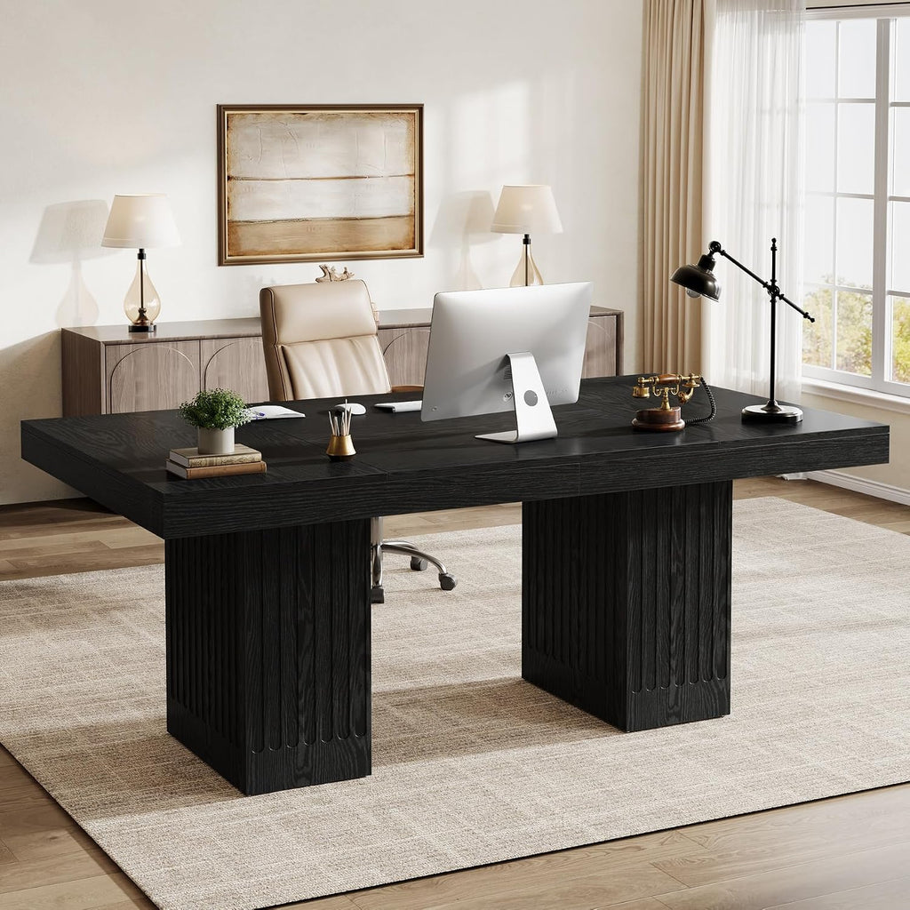 Tribesigns 63 Inch Executive Desk, Modern Office Computer Desk with Double Pedestal, Simple Study Writing Table Business Furniture for Home Office, Black