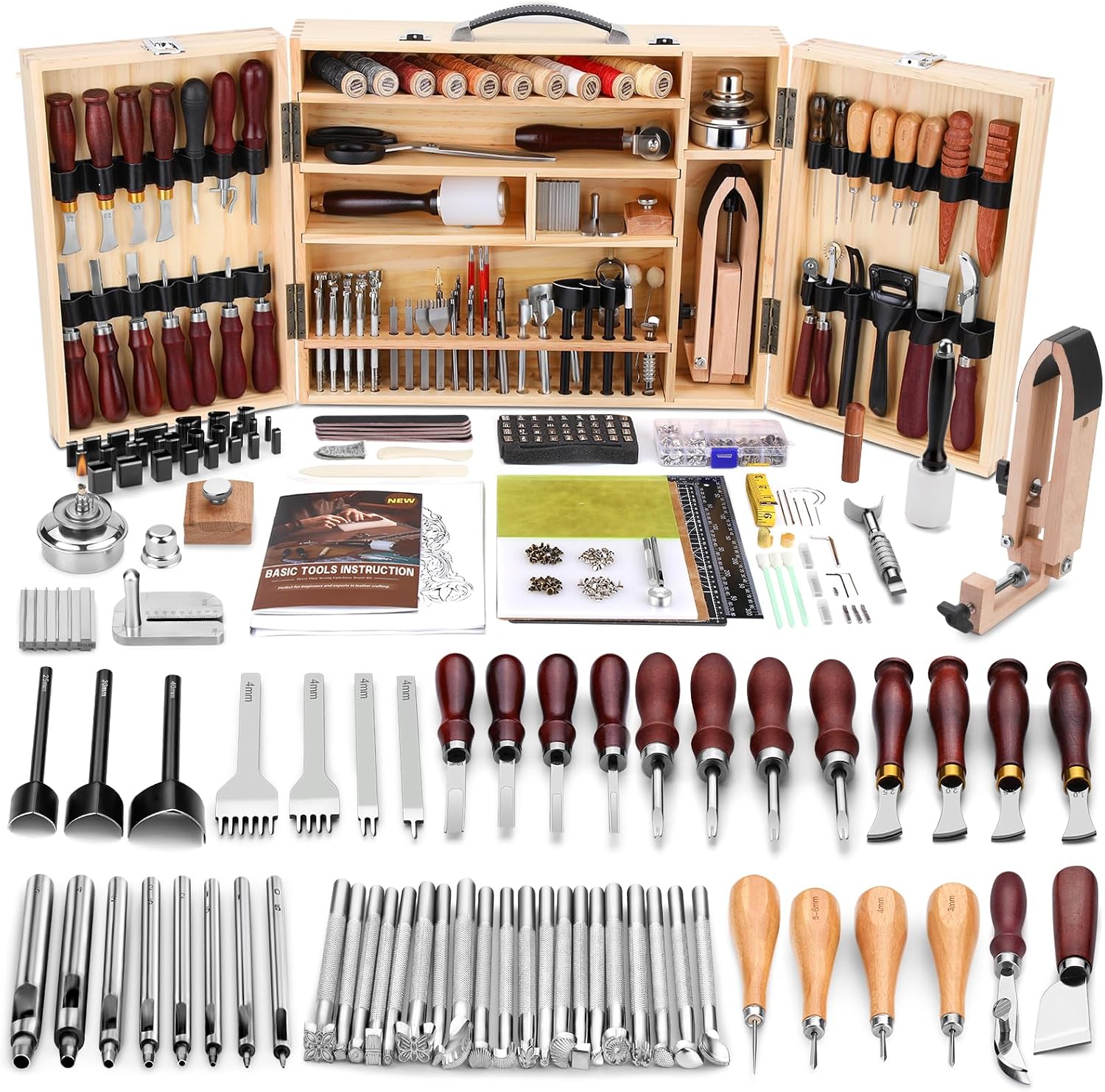 BUTUZE Leather Working Kit, Boxed Leather Tooling Kit, Leather Crafting Tool Kit, Cutting, Punching, Carving, Heavy Duty Leather Sewing Kit Professional Leather Working Tools and Supplies