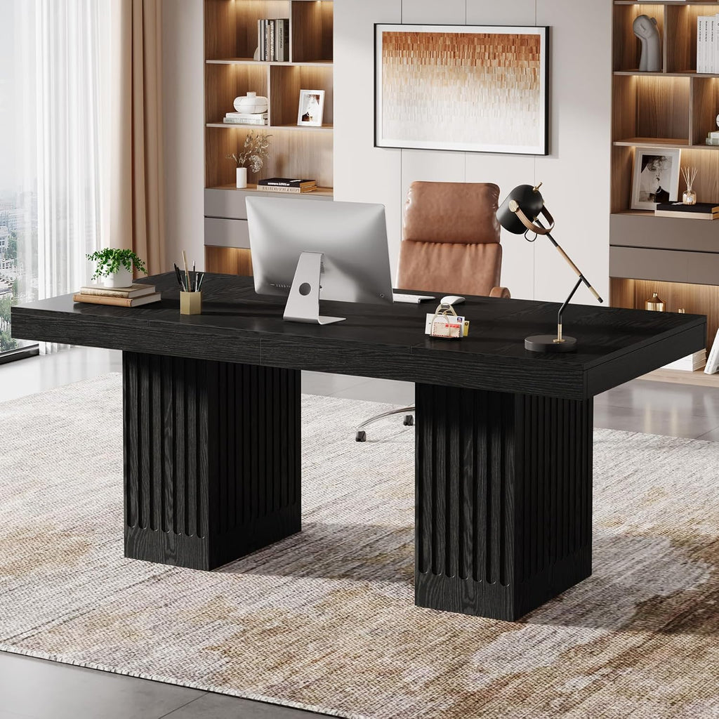 Tribesigns 63 Inch Executive Desk, Modern Office Computer Desk with Double Pedestal, Simple Study Writing Table Business Furniture for Home Office, Black