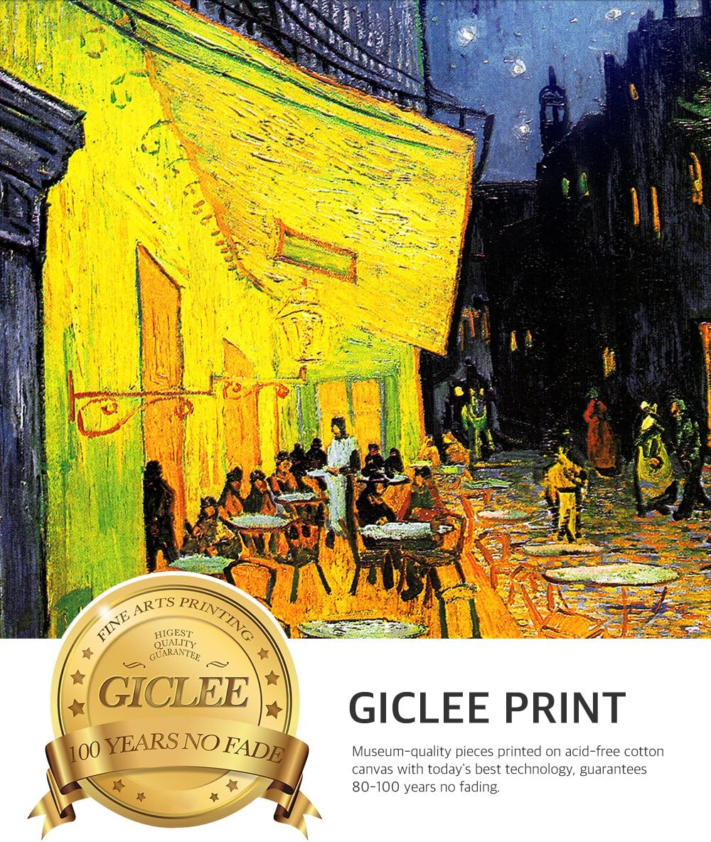 DECORARTS - Cafe Terrace At Night, Vincent Van Gogh Classic Art. Giclee Print & Framed Art for Wall Decor. Framed size: 30x26
