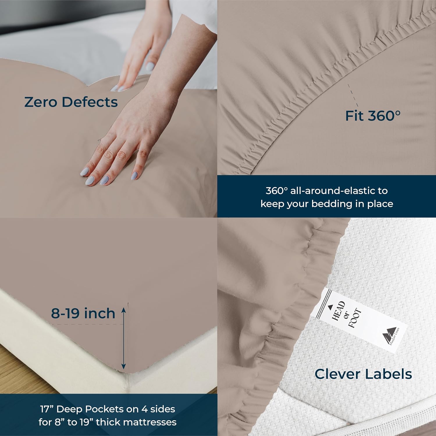 Mayfair Linen 100% Egyptian Cotton Sheets King Size - 1500 Series King Size Sheets Set Egyptian Cotton, Luxury Bedsheet (Taupe, 4 PC), Soft, Cooling, 17' Deep Pocket Sateen Weave Bedsheet Set