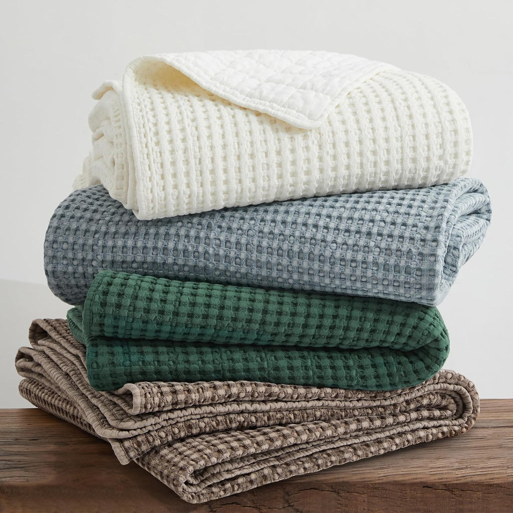 Levtex Home Mills Waffle Twin Bedspread Set (84x104in) with 1 Pillow Sham (26x20in) - Chambray - Cotton Waffle Twin Size Bedspread Set - Lightweight, Soft, Pre-Washed