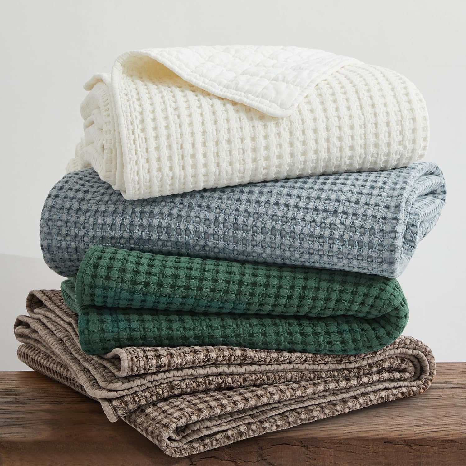 Levtex Home Mills Waffle Twin Bedspread Set (84x104in) with 1 Pillow Sham (26x20in) - Chambray - Cotton Waffle Twin Size Bedspread Set - Lightweight, Soft, Pre-Washed