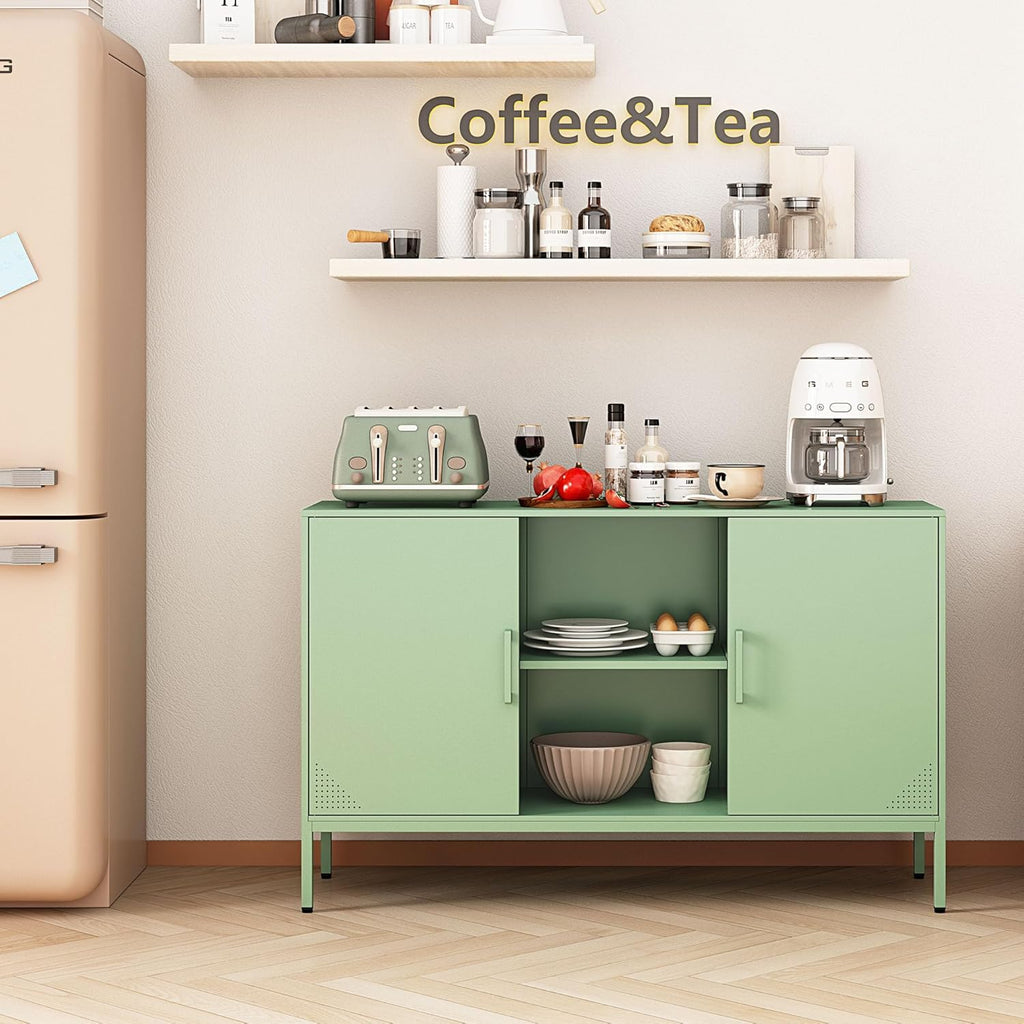 Steehoom Metal Cabinet, High Capacity Green Buffet Cabinet Coffee Bar Sideboard with Adjustable Shelf, Pantry Drink Locker for Living Room, Kitchen, Bedroom, Dining Room, Entryway (Green, H29.53'')