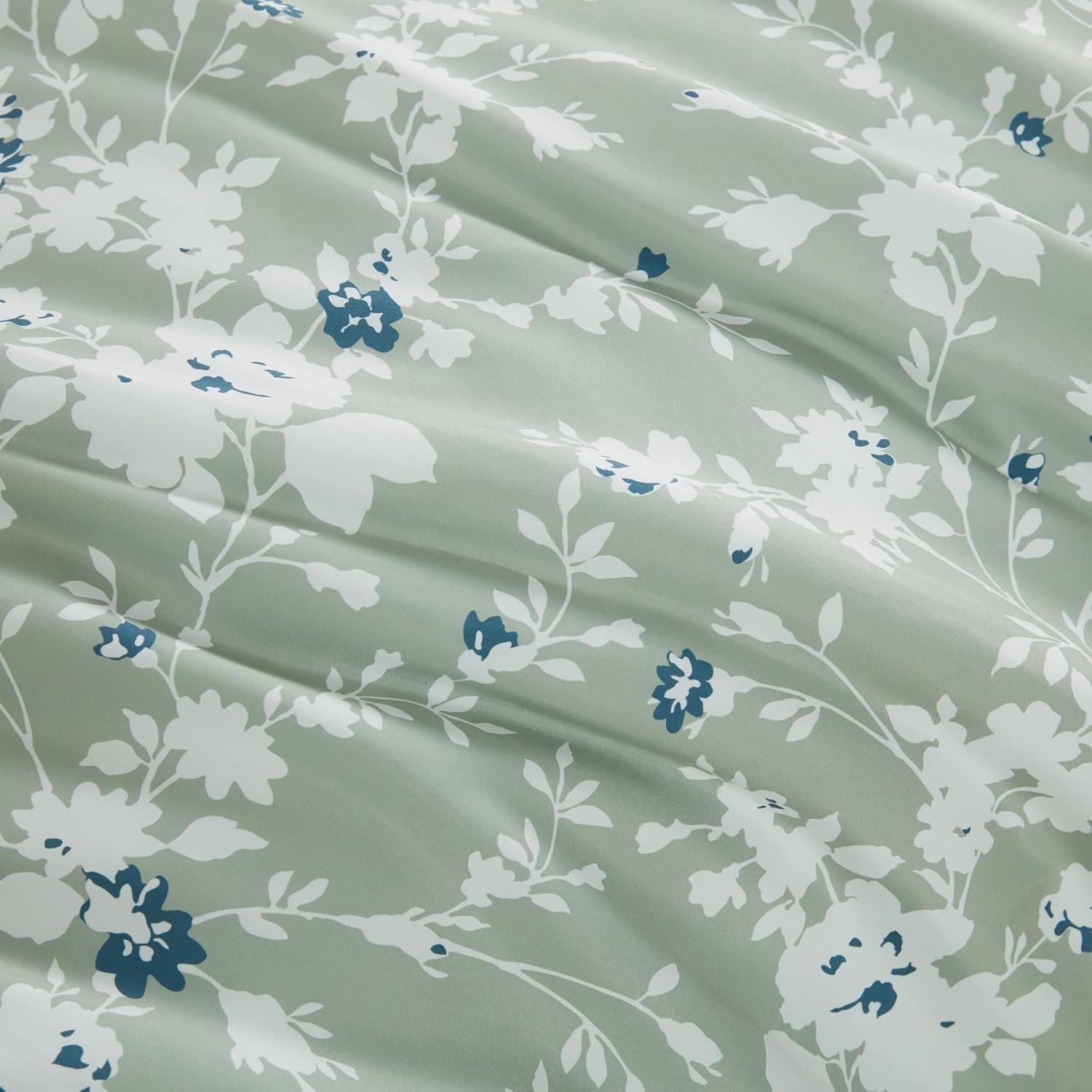 Lucky Brand Fianna Sage Green Floral Luxury 7 Piece Comforter Bedding Set - Full/Queen Size Comforter Set