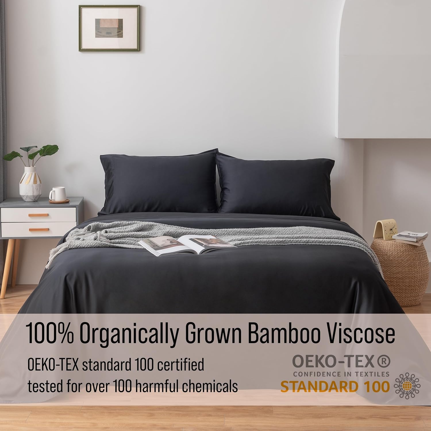 Bella Coterie Luxury Bamboo Viscose Queen Size Sheet Set | 100% Organically Grown | Ultra Soft | Cooling for Hot Sleepers | 18' Deep Pocket [Black]