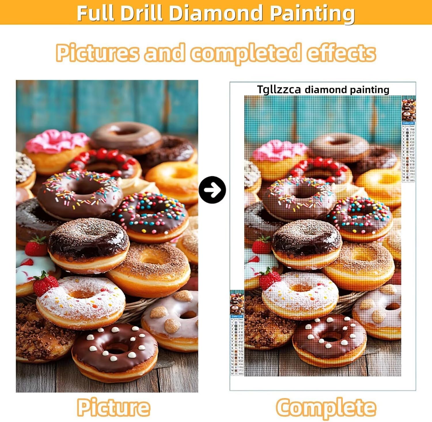 Diamond Art Kits for Adults Donut Diamond Painting Kits, 5D DIY Square Kitchen Full Drill Dimond Art Paintings Rhinestones Crafts for Adults for Gift Home Wall Decor, Large Size 36 x 72 Inch, Model738
