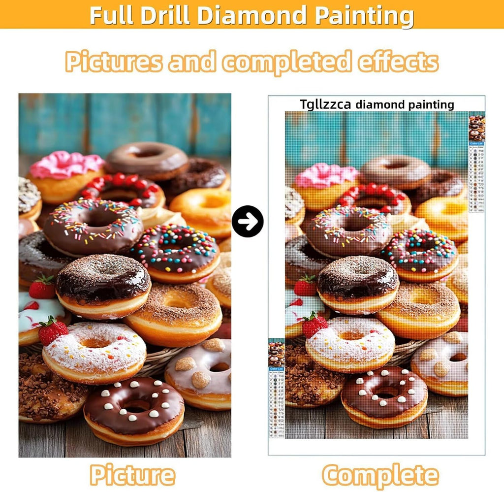 Diamond Art Kits for Adults Donut Diamond Painting Kits, 5D DIY Square Kitchen Full Drill Dimond Art Paintings Rhinestones Crafts for Adults for Gift Home Wall Decor, Large Size 40 x 80 Inch, Model738
