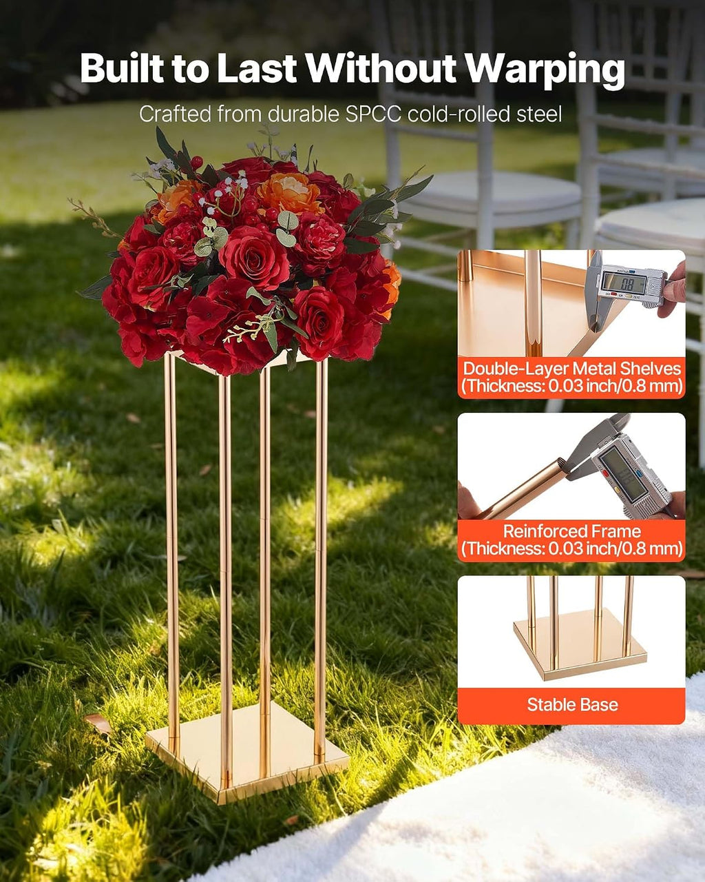 VEVOR Wedding Flower Stand, 10PCS 23.62-inch Column Flower Stand, Floral Stands with Metal Laminate, Cylindrical Cubic Floral Display Rack for Wedding, Party, Birthday, Home,French Gold Centerpiece Stands