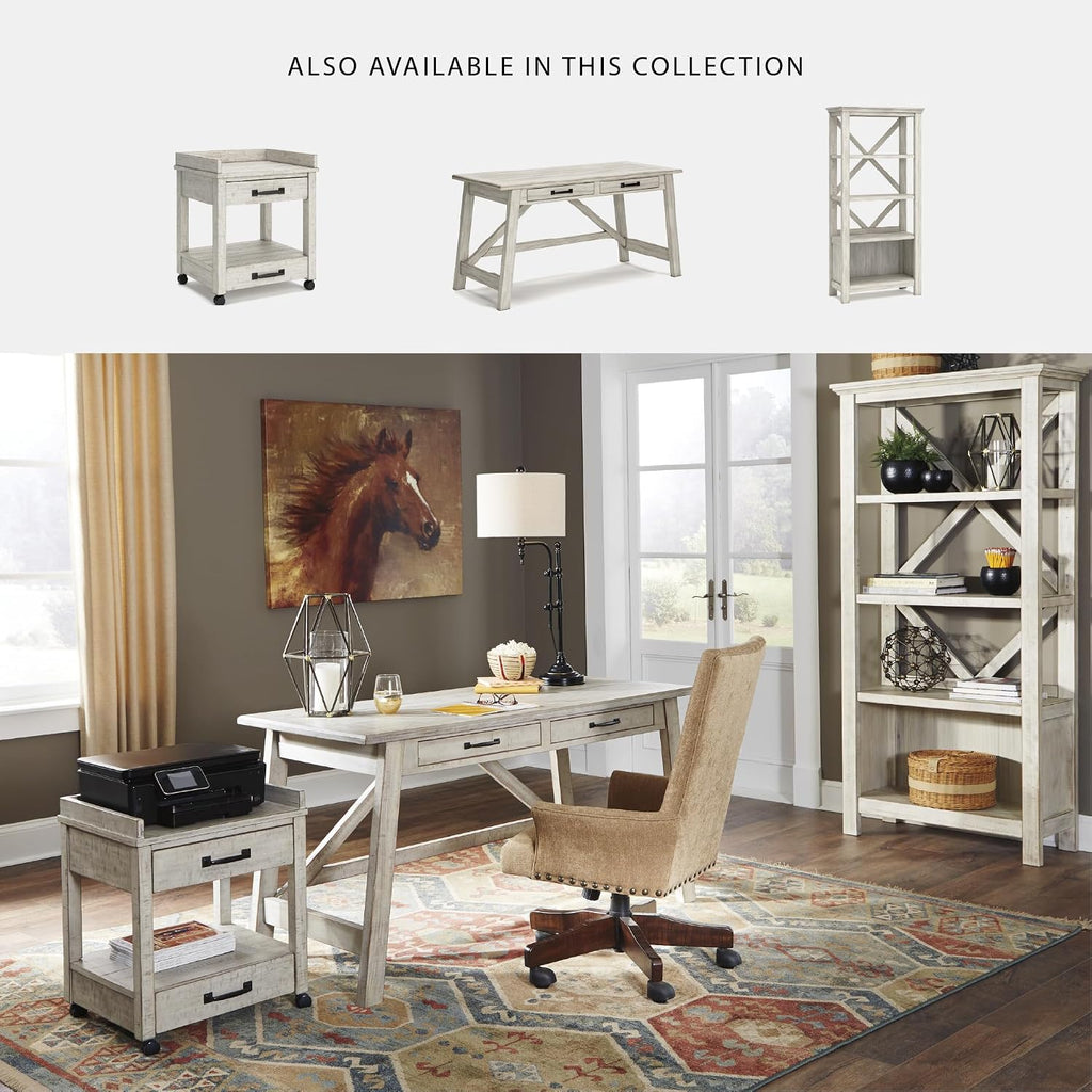 Signature Design by Ashley Carynhurst Farmhouse Large Leg Home Office Desk, 2 Storage Drawers, Vintage Bronze Hardware, Wood, 60.25' Wide, Antique White