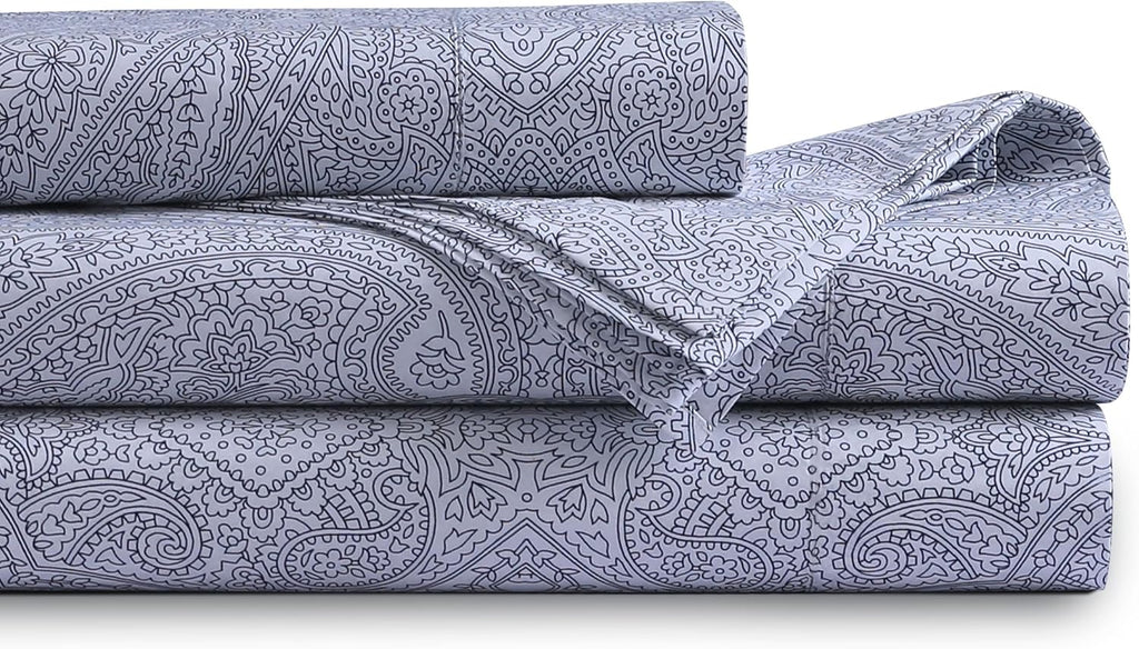 Tribeca Living Organic Cotton Queen Percale Sheets - 400 Thread Count, Extra Deep Pocket, Smooth, Crisp and Breathable, 4-Piece Bedding Set, Gigi