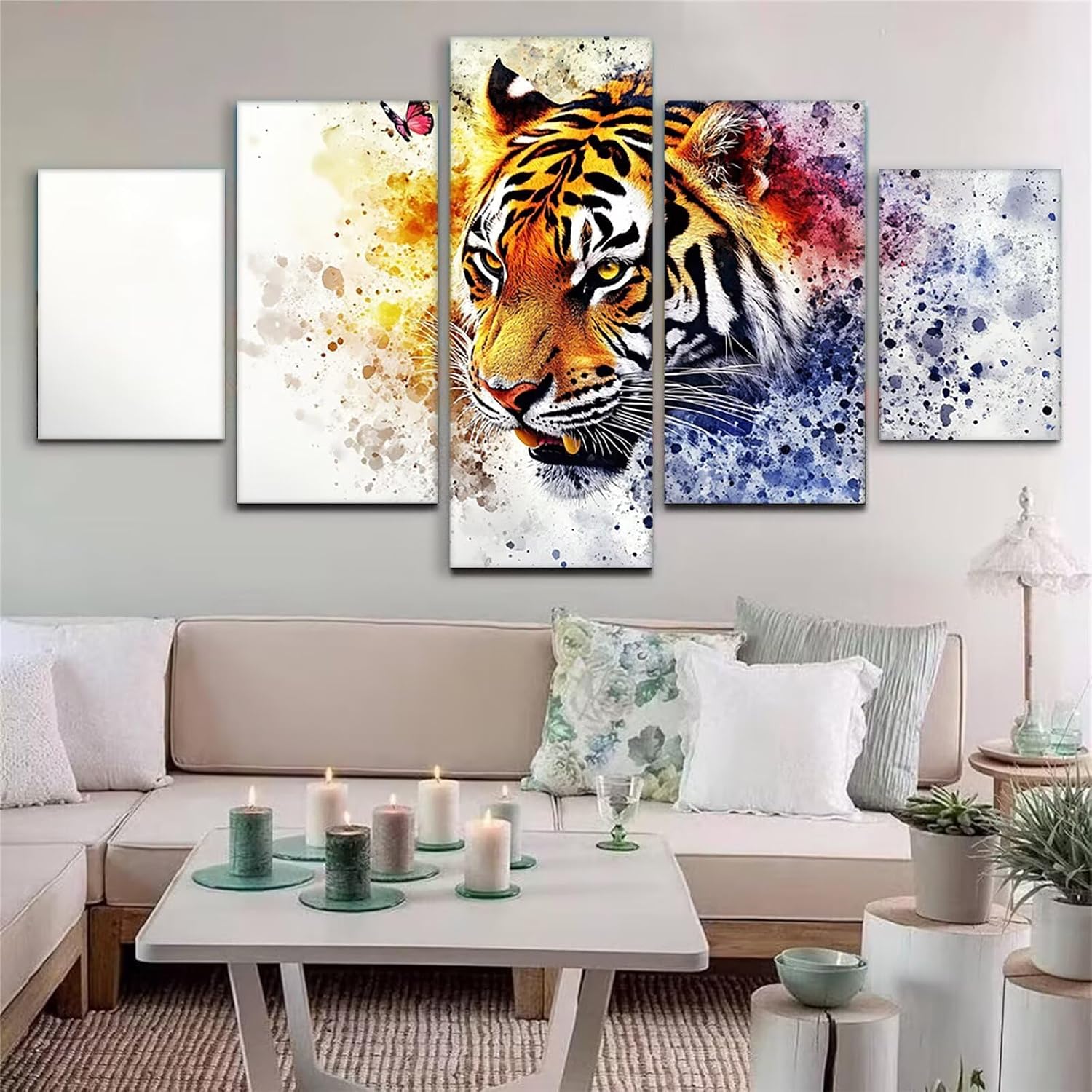 Tiger Diamond Art 5 Piece Diamond Painting Animal 5D DIY Full Square Drill Dimond Art Paintings Rhinestones Crafts for Adults Gem Painting for Home Decor, Large Artwork for Wall 40 x 80 Inch, Model276