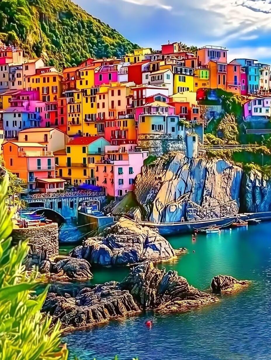 Landscape Dimond Painting Amalfi Coast Diamond Art Kits for Adults Beginners DIY 5D Round Full Dirll Crystal Gem Art Embroidery Paintings, Home Wall Decor Gifts, Hobbies for women 36x48in c7-246