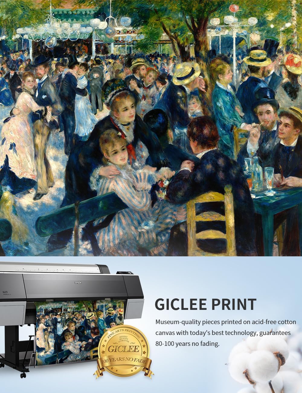 DECORARTS - Bal du Moulin de la Galette by Pierre -Auguste Renoir Art Reproduction. Solid Wooden Frame Matching with Giclee Prints Canvas Wall Art. Total Size: W 29' x H 25'