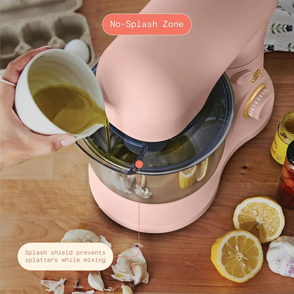 3.5 Qt Stand Mixer, 300W Powerful Motor, Tilt-Head Design with Stainless Steel Bowl, 12 Speeds, Includes Dough Hook Whisk Beater for Baking Mixing (Rose)