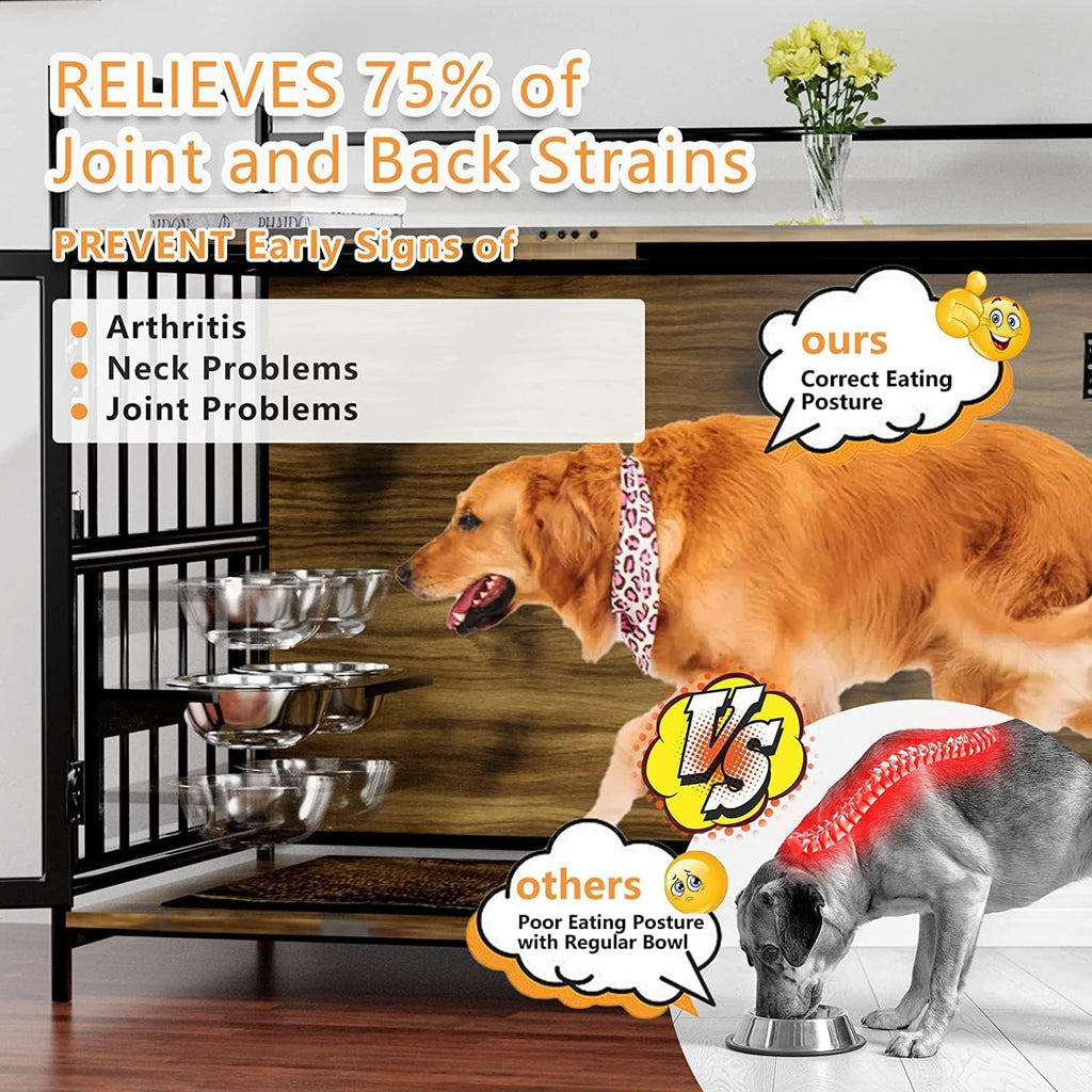 ROOMTEC Dog Crate Furniture-Style Cages for Small Dogs Indoor Heavy Duty Super Sturdy Dog Kennels with 2 Stainless Steel Bowls (32Inch = Int.dims: 30.7' W x 20' D x 20' H)