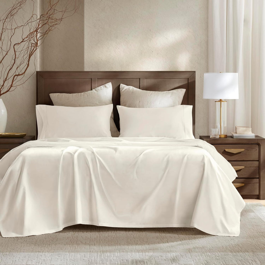 Harbor House Luxury 100% Egyptian Cotton Sheet Set, 400 Thread Count Sateen Weave, Soft & Breathable Bed Sheets with Deep Pocket, 4-Piece Queen Bedding Set, Ivory