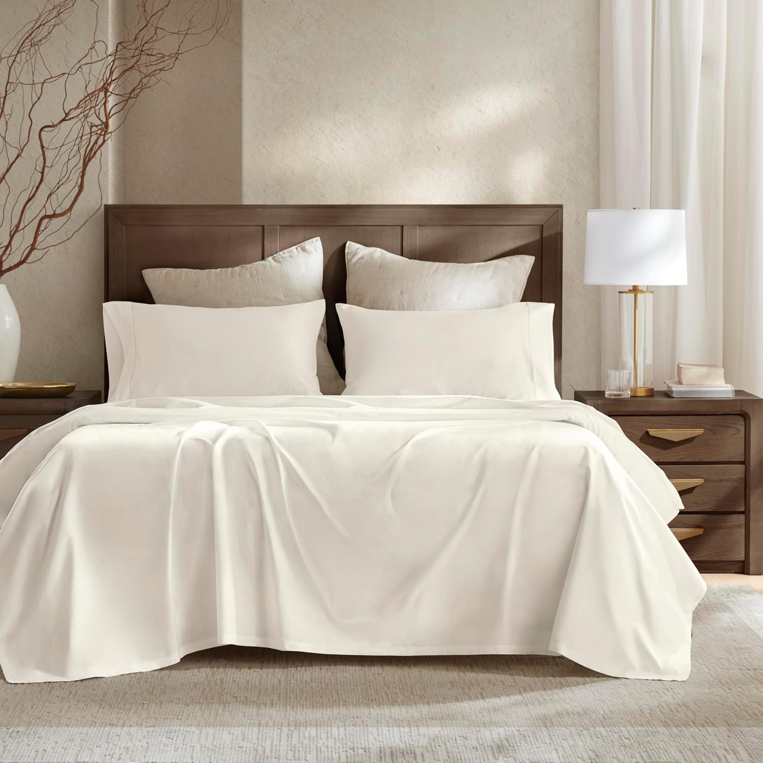 Harbor House Luxury 100% Egyptian Cotton Sheet Set, 400 Thread Count Sateen Weave, Soft & Breathable Bed Sheets with Deep Pocket, 4-Piece Queen Bedding Set, Ivory