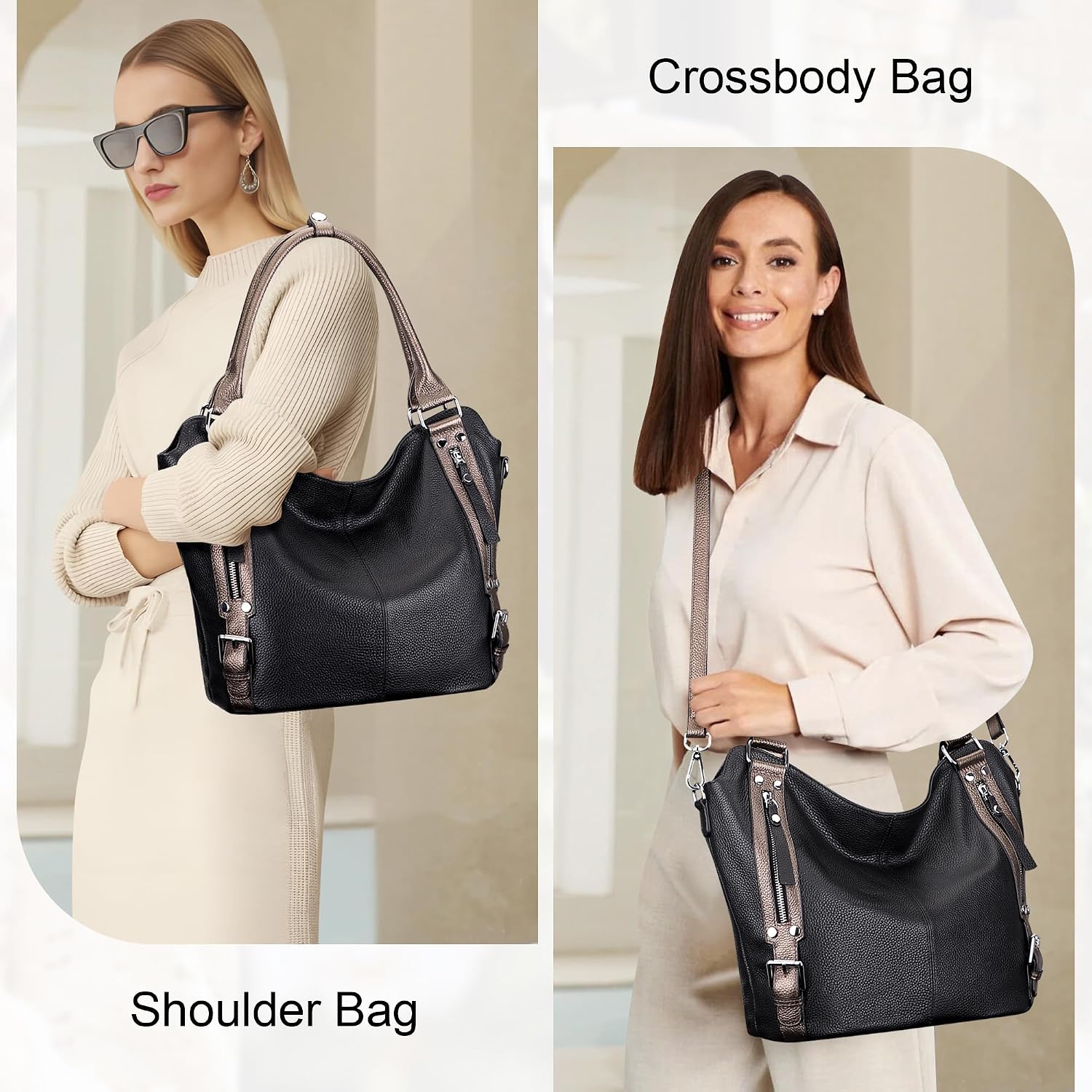 Over Earth Genuine Leather Handbags for Women Hobo Shoulder Bags Ladies Tote Bag