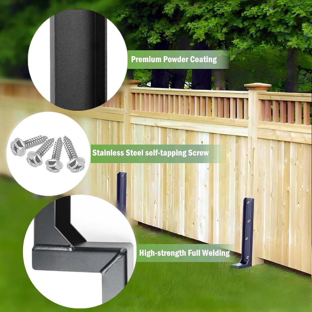 Fence Post Repair Stakes Kit – 1/8' Thickened Carbon Steel One-Piece Structure, Heavy Duty Ground Anchor Stake for Repairing or Reinforcing Broken/Leaning Privacy Fence & Mailbox Post, Black, 4-Pack