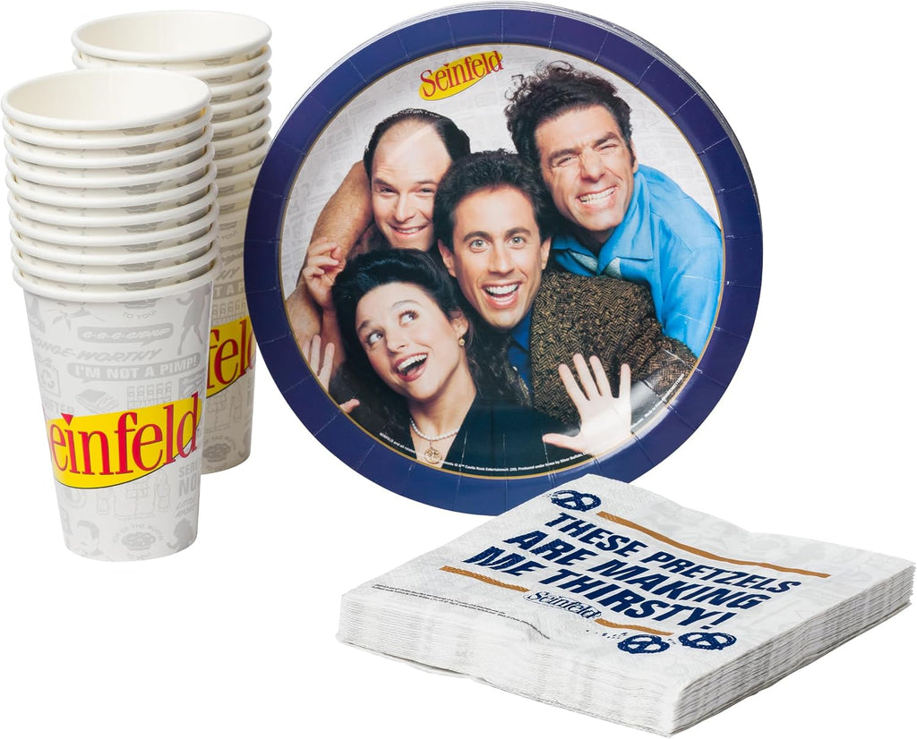 Silver Buffalo Seinfeld TV Series 60 Pack Partyware Disposable Paper Plates, Napkins, and Cups (Pack of 360)