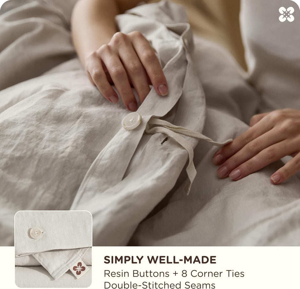 Bedsure 100% Linen Duvet Cover Queen Size, Washed 170 GMS European Flax-Linen, Soft 3pcs Bedding Set with Button Closure for Farmhouse, PureWoven Texture & Breathable for Hot Sleeper, Linen, Queen