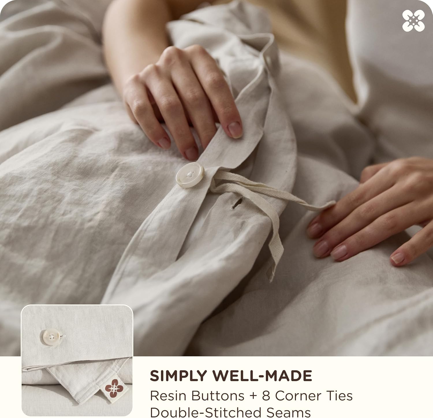 Bedsure 100% Linen Duvet Cover Queen Size, Washed 170 GMS European Flax-Linen, Soft 3pcs Bedding Set with Button Closure for Farmhouse, PureWoven Texture & Breathable for Hot Sleeper, Linen, Queen