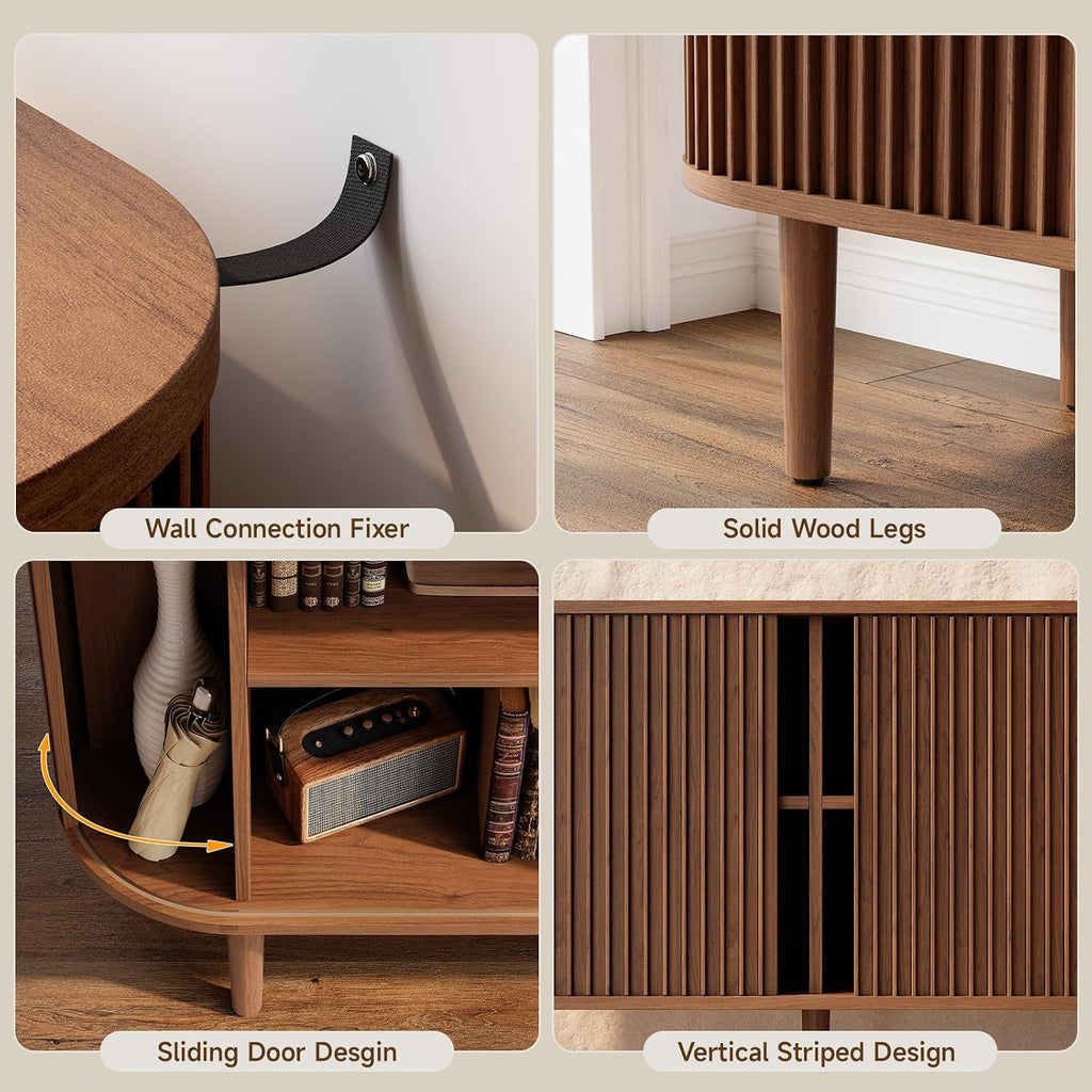 ONBRILL 55' Buffet Sideboard Cabinet with Sliding Doors, Mid-Century Modern Sideboard Buffet Cabinet with Storage & Adjustable Shelves, Accent Coffee Bar Console Table for Kitchen, Entryway, Walnut