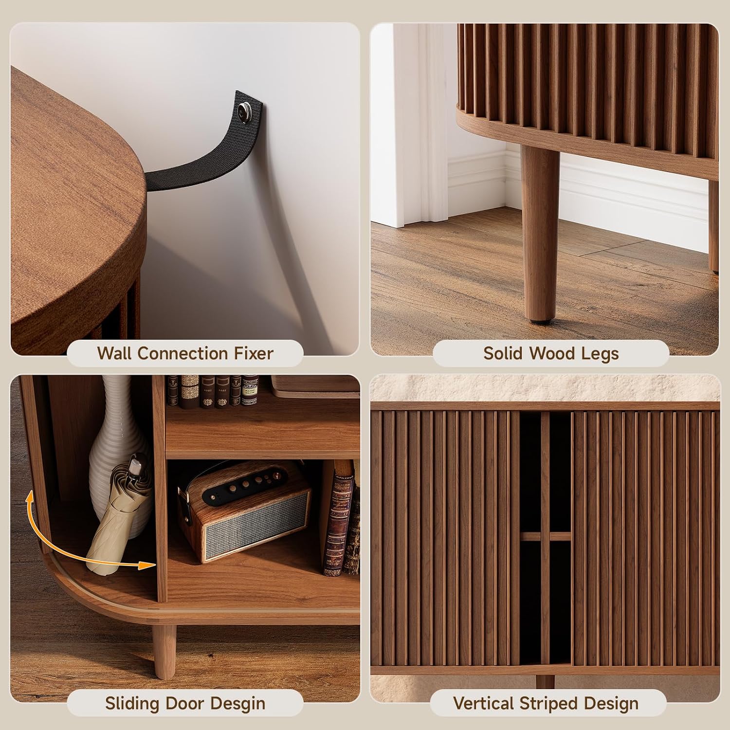 ONBRILL 55' Buffet Sideboard Cabinet with Sliding Doors, Mid-Century Modern Sideboard Buffet Cabinet with Storage & Adjustable Shelves, Accent Coffee Bar Console Table for Kitchen, Entryway, Walnut