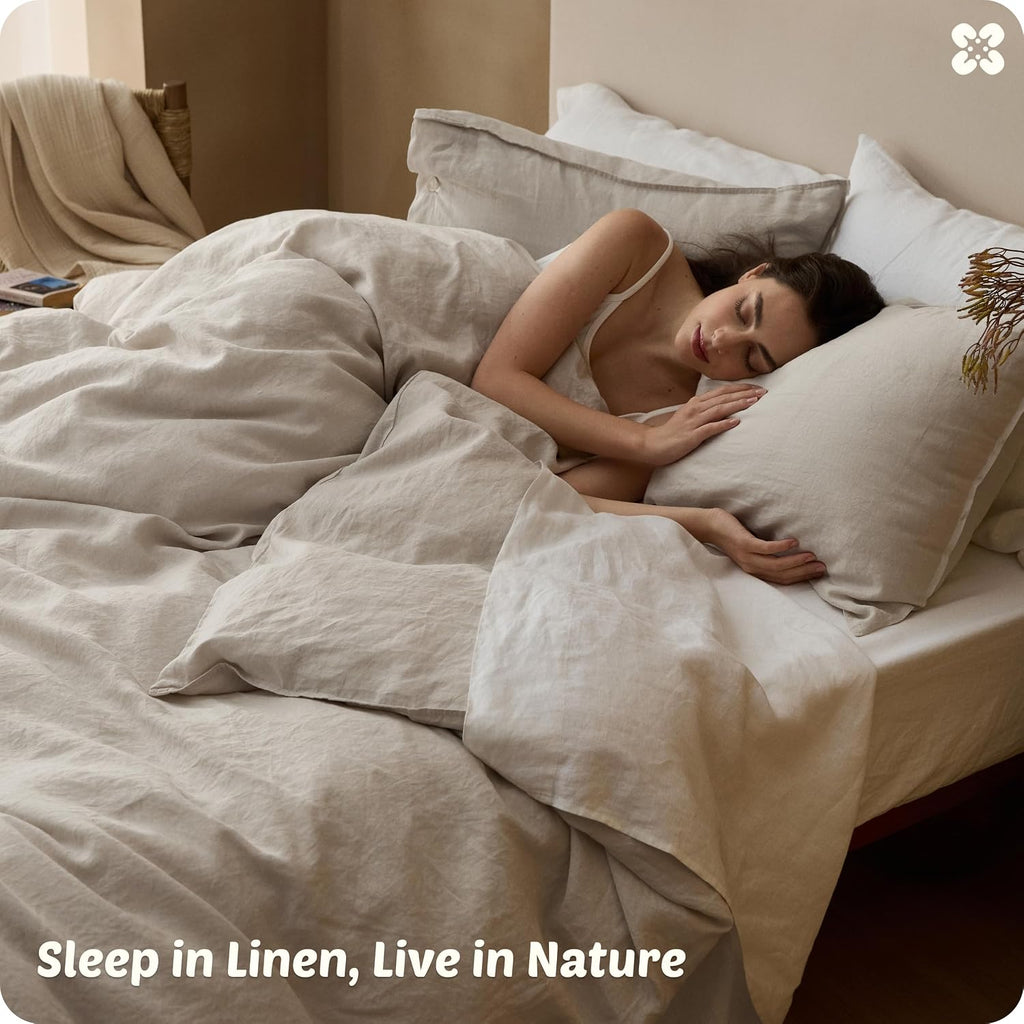 Bedsure 100% Linen Duvet Cover Queen Size, Washed 170 GMS European Flax-Linen, Soft 3pcs Bedding Set with Button Closure for Farmhouse, PureWoven Texture & Breathable for Hot Sleeper, Linen, Queen