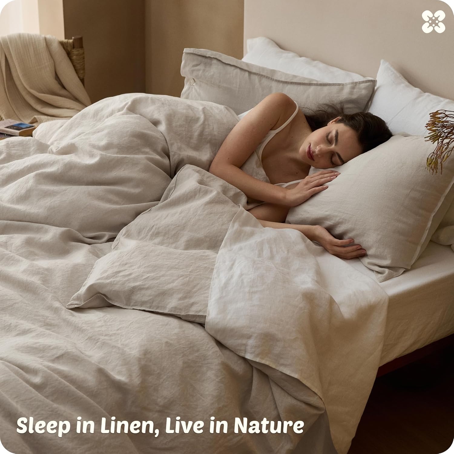 Bedsure 100% Linen Duvet Cover Queen Size, Washed 170 GMS European Flax-Linen, Soft 3pcs Bedding Set with Button Closure for Farmhouse, PureWoven Texture & Breathable for Hot Sleeper, Linen, Queen