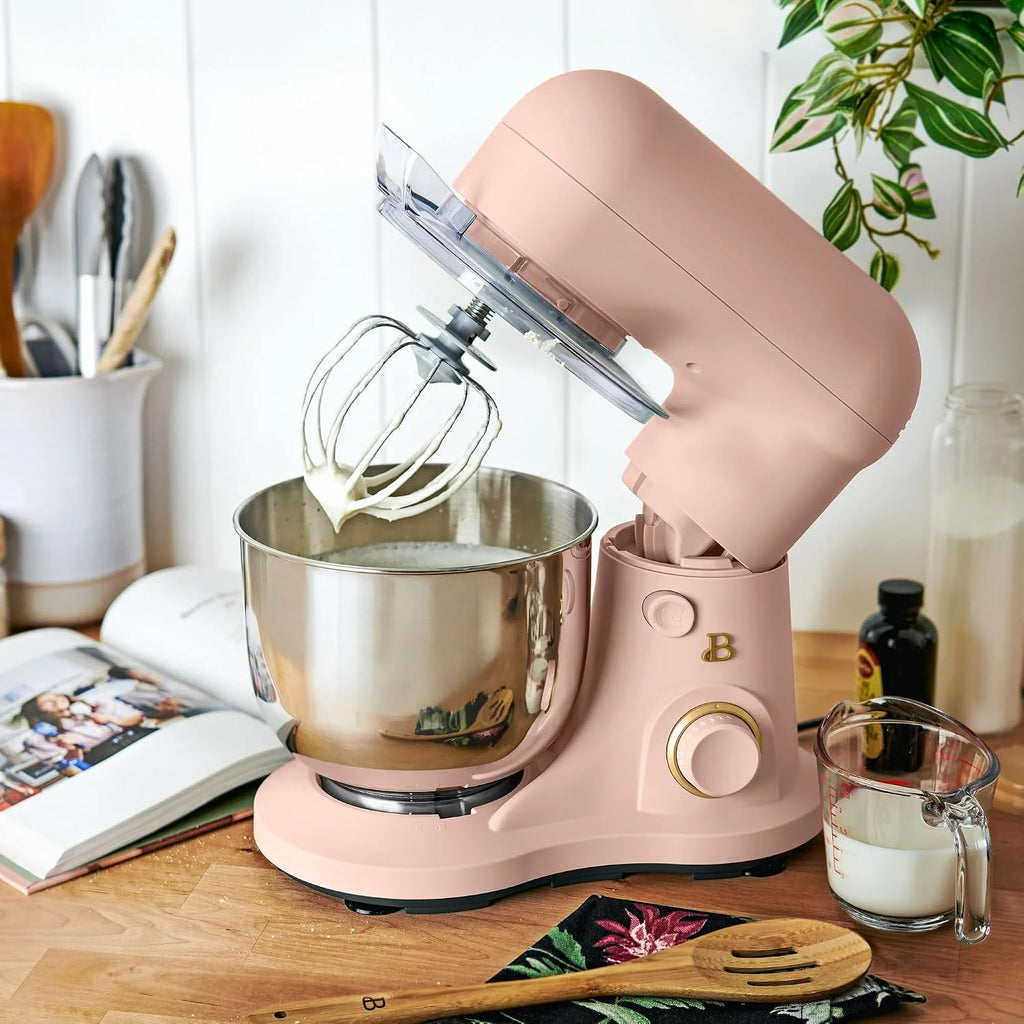 3.5 Qt Stand Mixer, 300W Powerful Motor, Tilt-Head Design with Stainless Steel Bowl, 12 Speeds, Includes Dough Hook Whisk Beater for Baking Mixing (Rose)