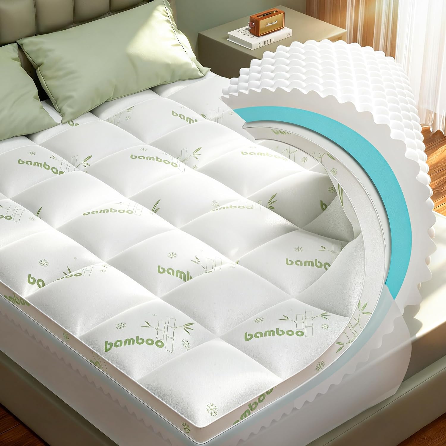 Twin Mattress Topper, 3 in 1 Memory Foam Mattress Topper for Back Pain, 2' Fluffy Cooling Mattress Toppers Twin Breathable Viscose Made from Bamboo and 2.5' Dual Firmness Gel Memory Foam.