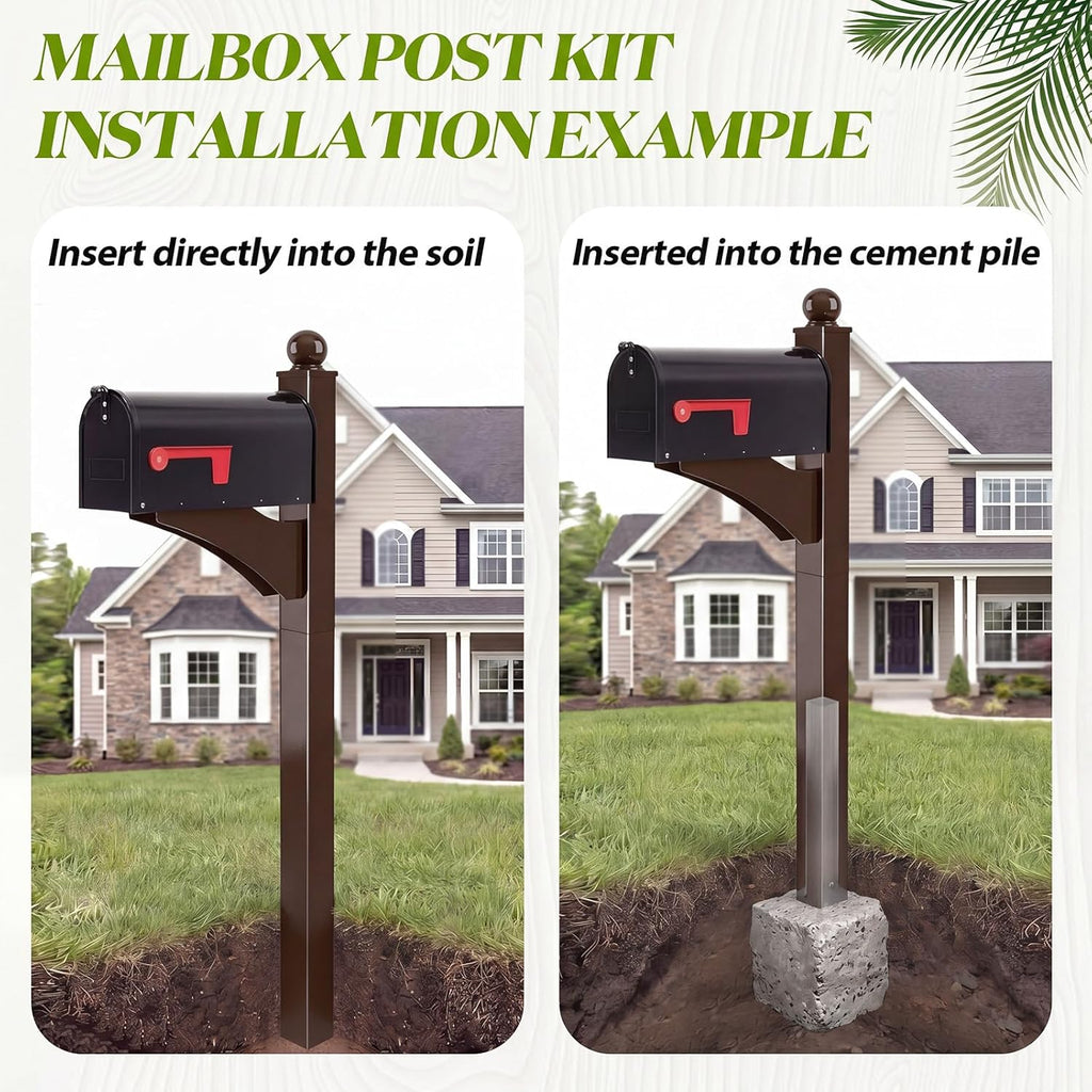 Colingmill Brown,Black 1 Set Iron Mailbox Posts with Mailbox for Outside Ground Mounting Post 56 Inch Tall Heavy Duty Architectural Stand with 8 Screws for Outdoor Use