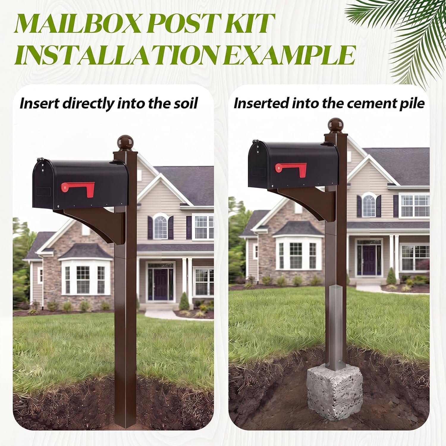 Colingmill Brown,Black 1 Set Iron Mailbox Posts with Mailbox for Outside Ground Mounting Post 56 Inch Tall Heavy Duty Architectural Stand with 8 Screws for Outdoor Use