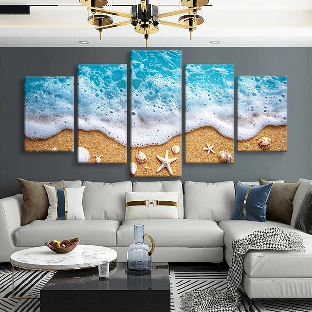 Ocean Diamond Art 5 Piece Diamond Painting Beach 5D DIY Full Round Drill Dimond Art Paintings Rhinestones Crafts for Adults Gem Painting for Home Decor, Large Artwork for Wall 44 x 90 Inch, Model213