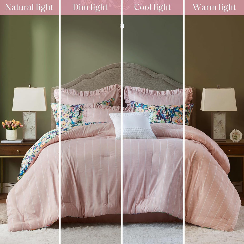 Madison Park Queen Comforter Set Cotton, Microfiber Reverse, Floral Reversible Comforters Queen Size Bed, All Season Bedding Queen Size Comforter, Shams, Pillows, Ophelia, Queen Multi 8 Piece