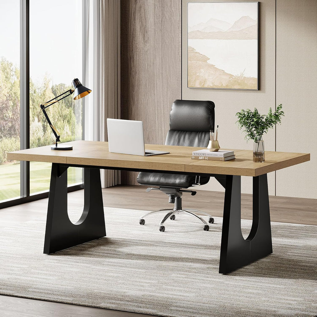 Tribesigns 70.86-Inch Executive Desk, Large Computer Office Desk with Double Wood Pedestal, Modern Simple Style Rectangle Writing Table for Home Office