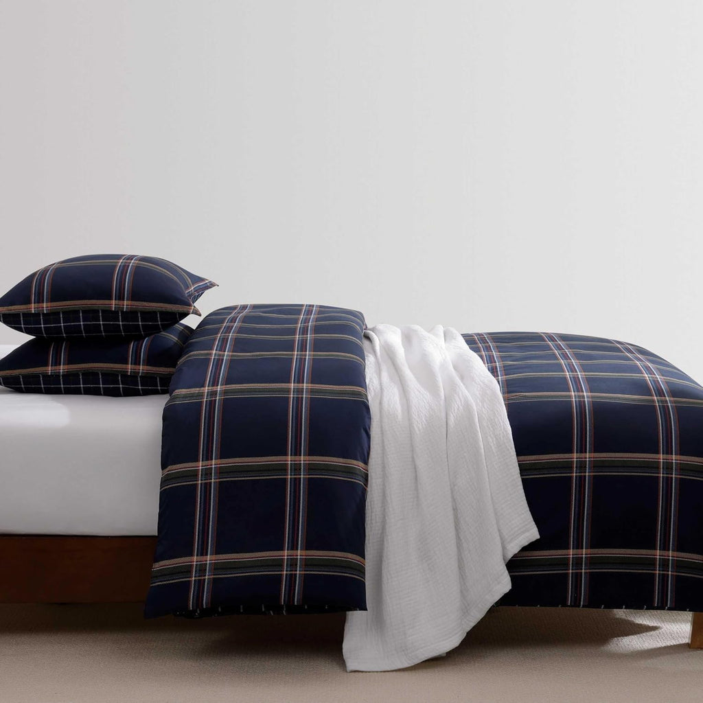 Tommy Hilfiger - Queen Duvet Covet Set, 100% Soft & Breathable Cotton Bedding, Lightweight for Year Round Comfort, 3 Piece Bed Set with Matching Button Closure Pillowcases (Beacon Plaid Blue)