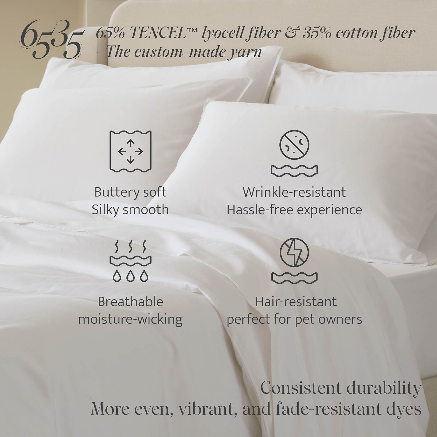 Double Stitch Cotton Tencel Duvet Cover - Queen Size Comforter Cover, Luxury & Soft Eucalyptus Lyocell Bedding Set for Hot Sleepers, Cooling & Breathable, Button Closure, Bright White, 90'x90'