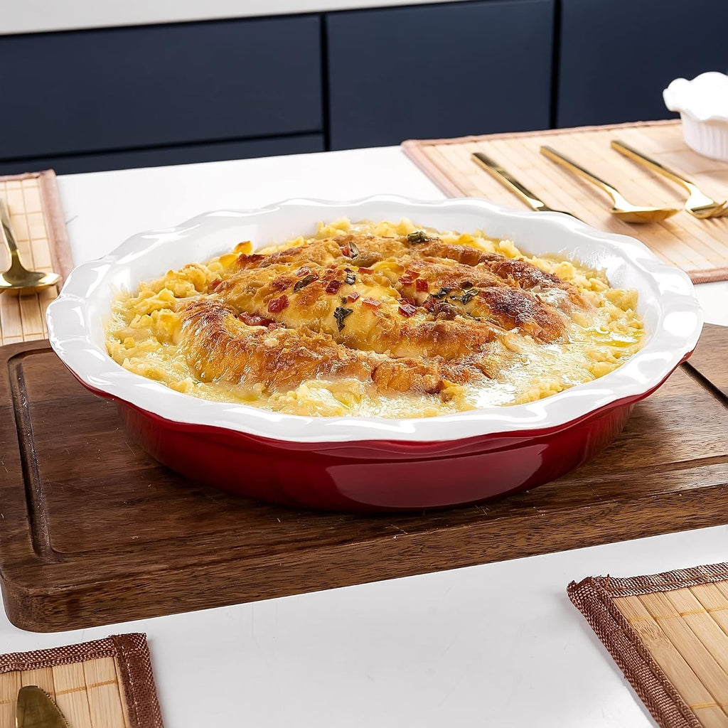 Bakeware Baking Tray Household Crinkle Rim Porcelain Roasting Pan Baking Dish Plate For Pancake,Bbq,Pizza,Fruit Pie,Quiche,Tarts Baking Pan