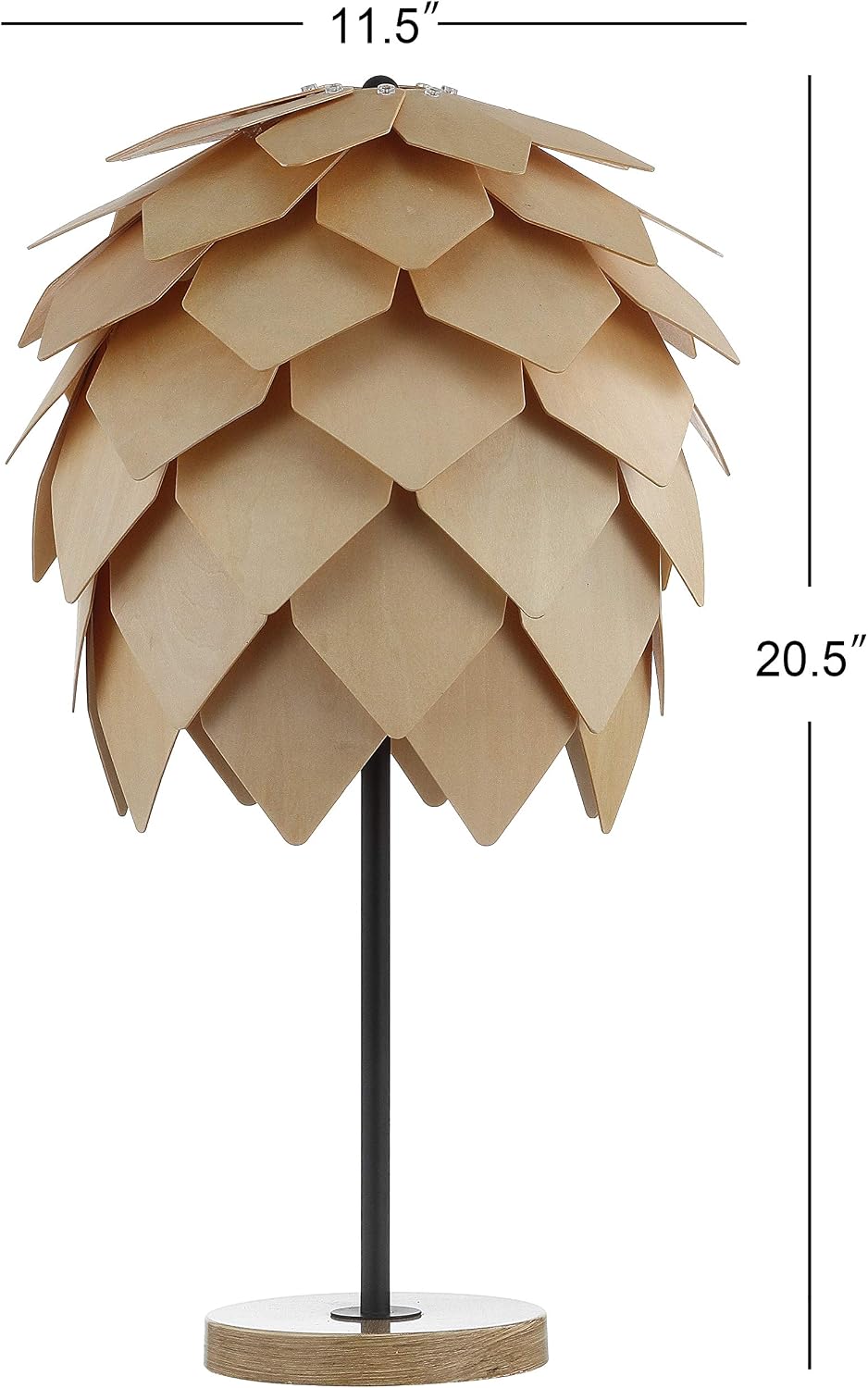 JONATHAN Y 20.5' Natural and Black Pinecone Wood and Metal LED Table Lamp, Contemporary Organic Modern Scandinavian Desk Lamp for Living Room Bedroom, LED Bulb Included JYL6123A