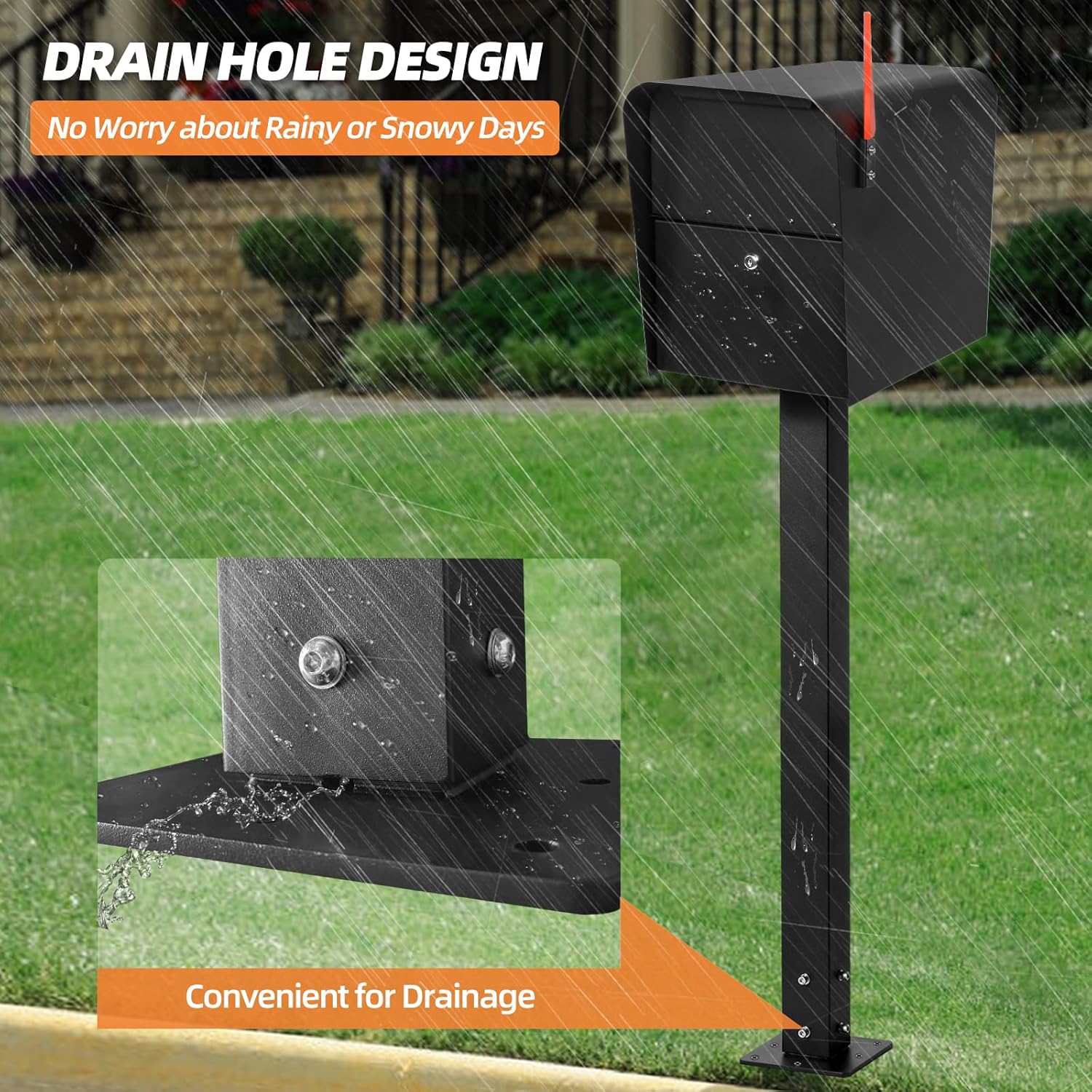 43 Inch Steel Mailbox Post with Base Plate, Heavy Duty In-Ground Mounting Post for Outside, Q235 Mail Box Post for Street Curbside, Mailbox Post Kit for Sidewalk, Black
